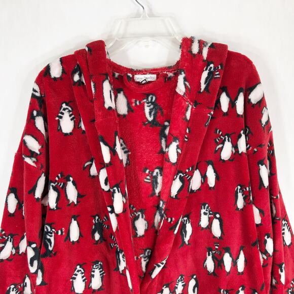 Vera Bradley Small Medium Robe Playful Penguins Red Mini Belted Fleece Lounge D - Picture 3 of 8